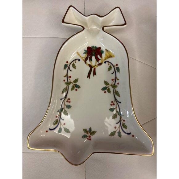 Mikasa Holiday Elegance Fine China Bell-Shaped Tray With Holly & Bow Design - Picture 2 of 8
